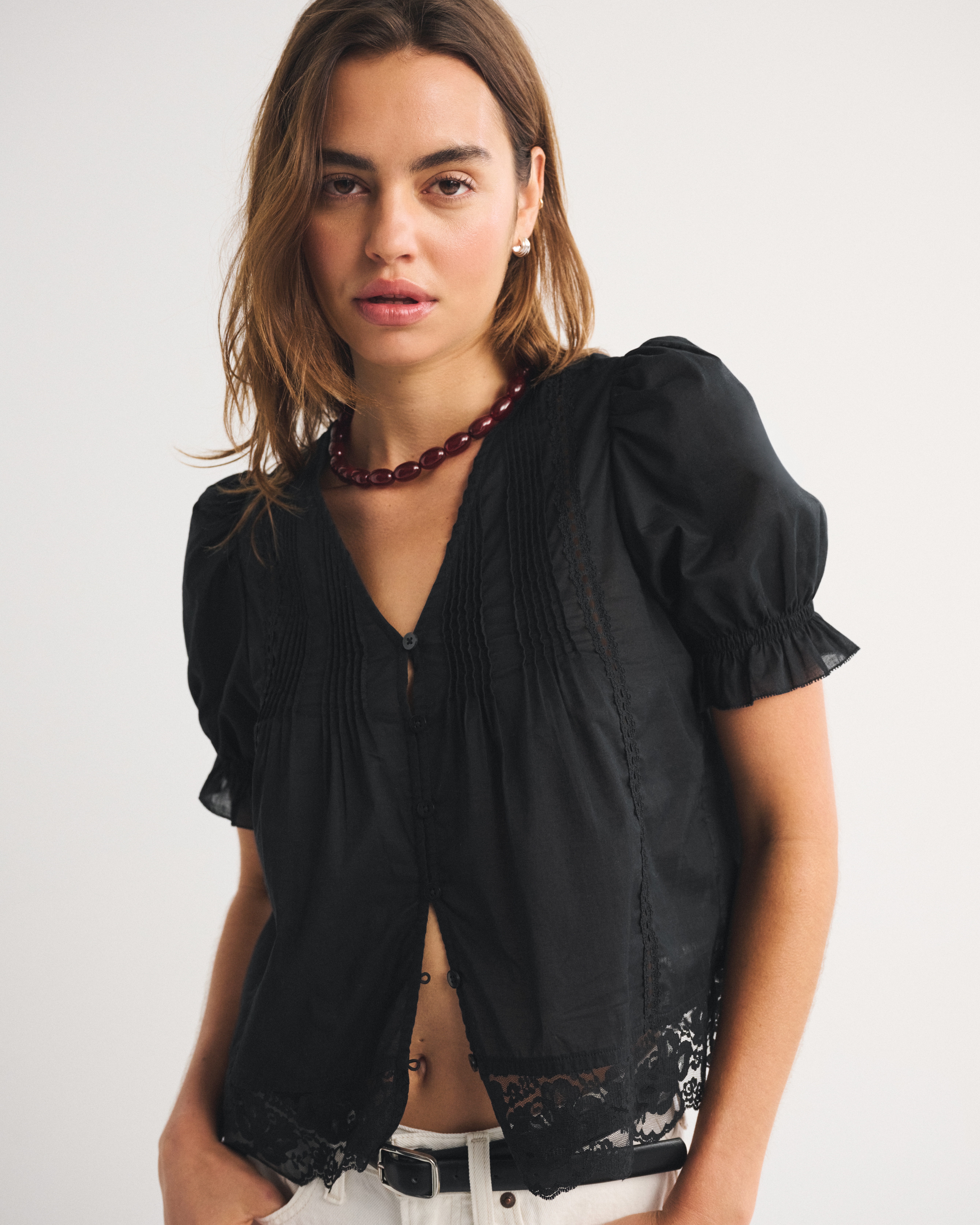 Женские блузки Abercrombie & Fitch 100% Cotton Lace-Trim Button-Up Blouse — фото 2