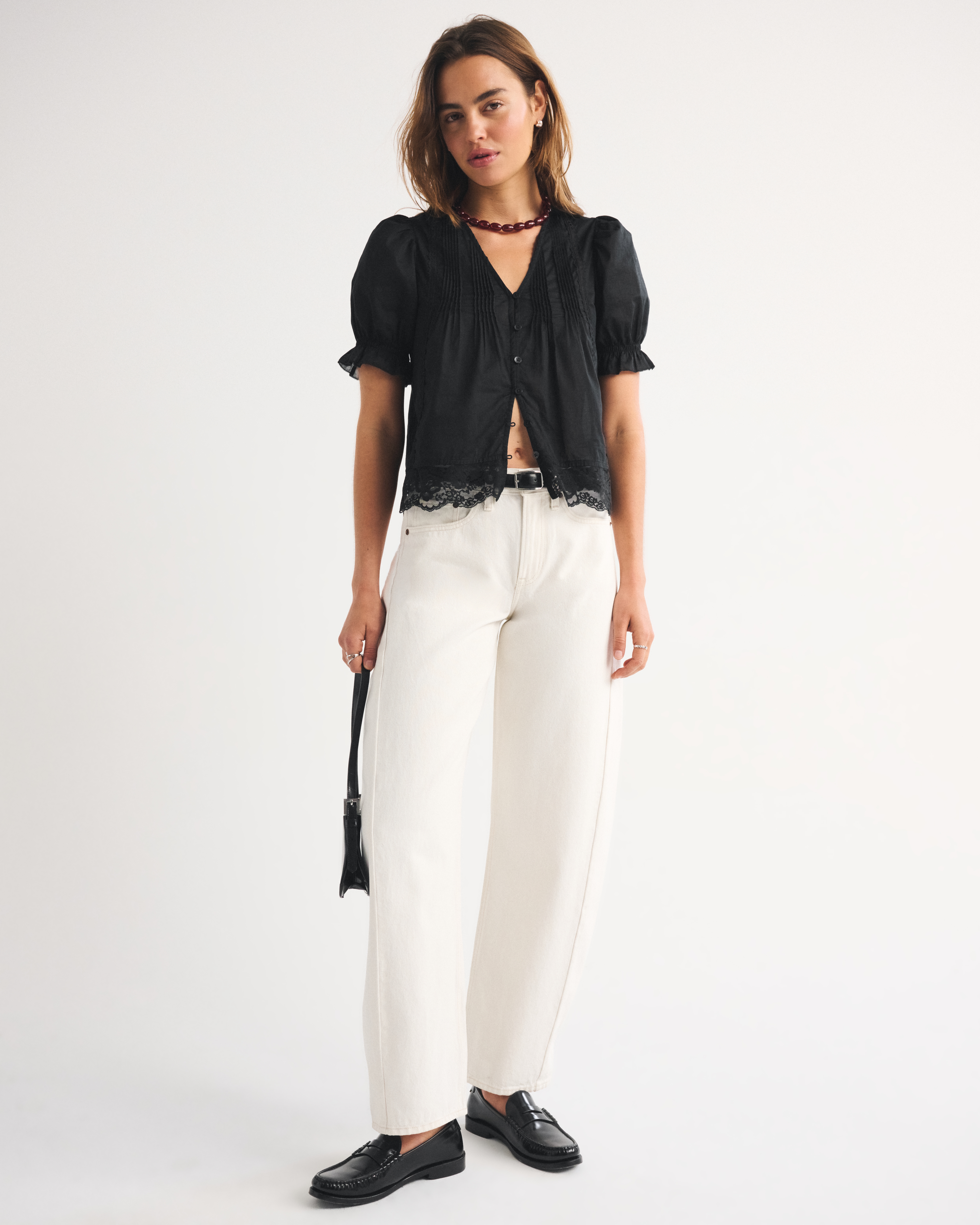 Женские блузки Abercrombie & Fitch 100% Cotton Lace-Trim Button-Up Blouse — фото 3
