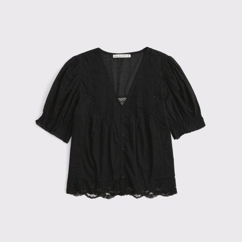 Женские блузки Abercrombie & Fitch 100% Cotton Lace-Trim Button-Up Blouse