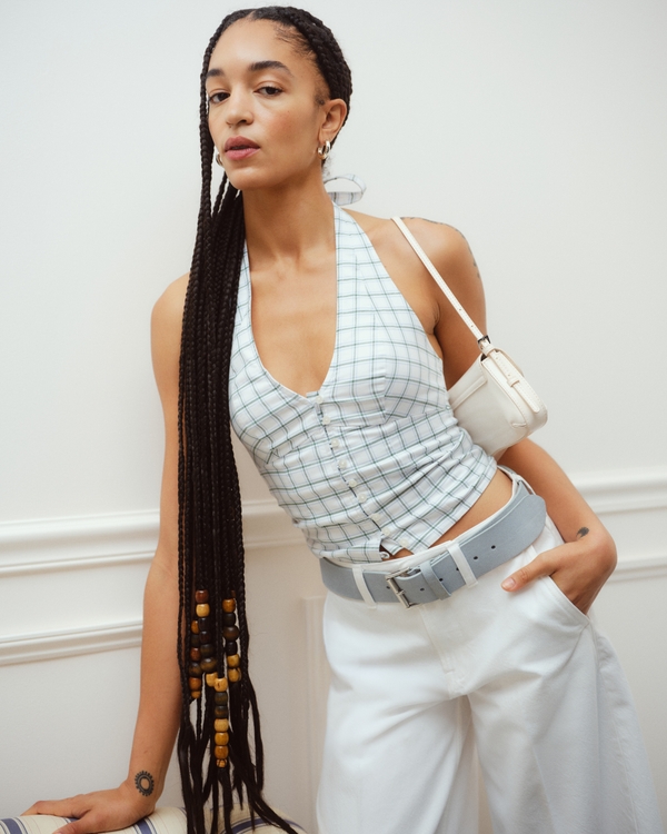 Button-Front Halter Top, White view 1