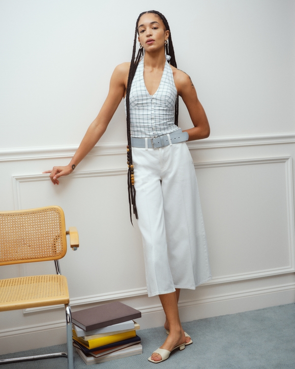 Button-Front Halter Top, White view 2