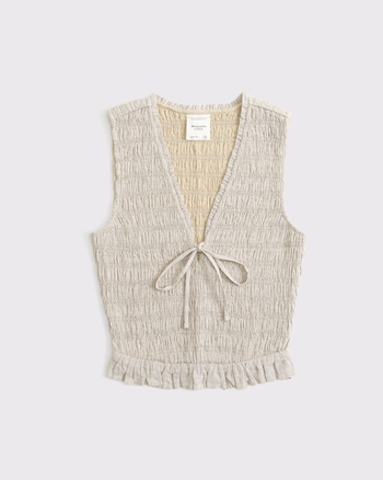 Linen-Blend Smocked Tie-Front Top from Abercrombie & Fitch - $65