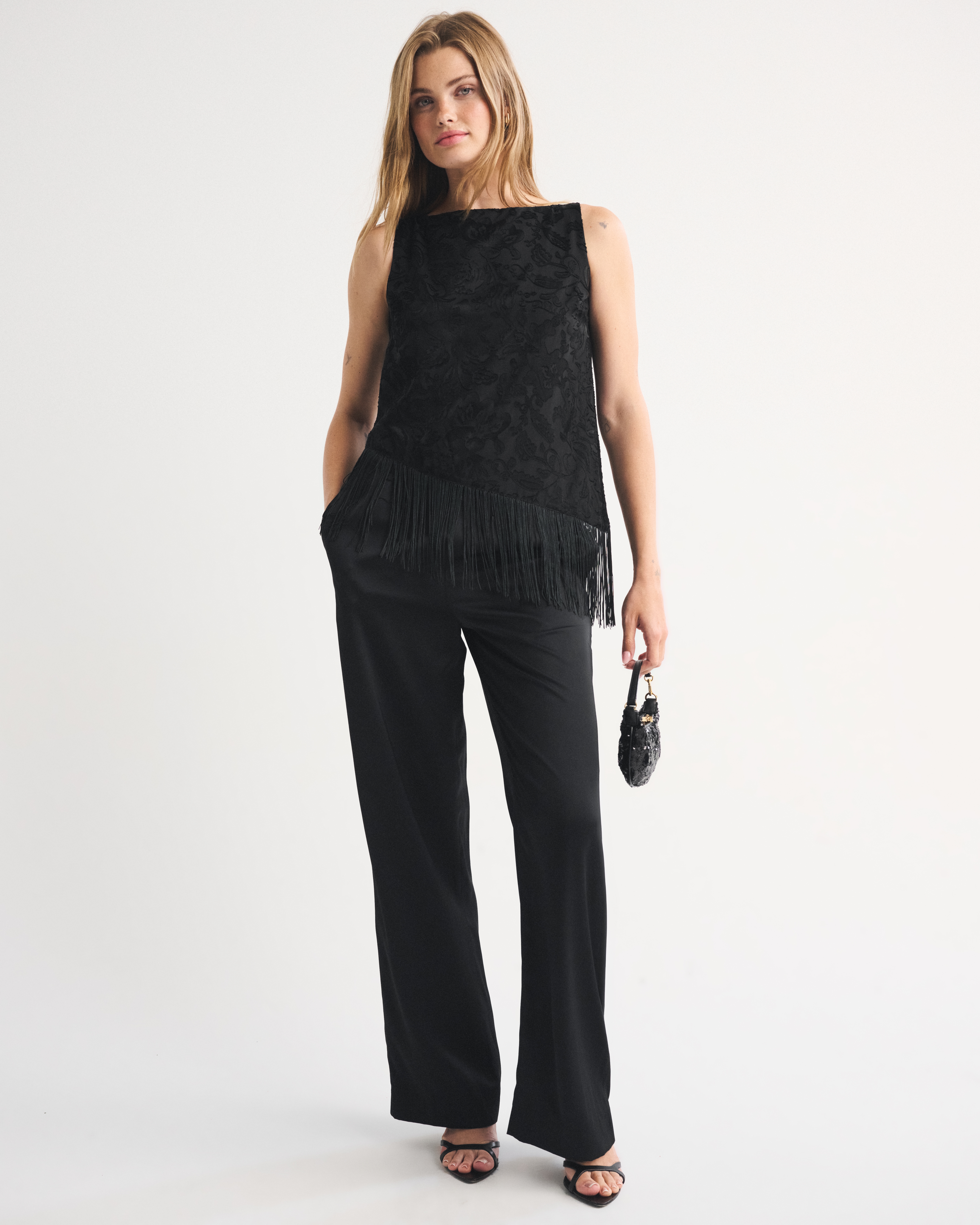 Женский атласный топ Abercrombie & Fitch Asymmetrical Fringe — фото 3