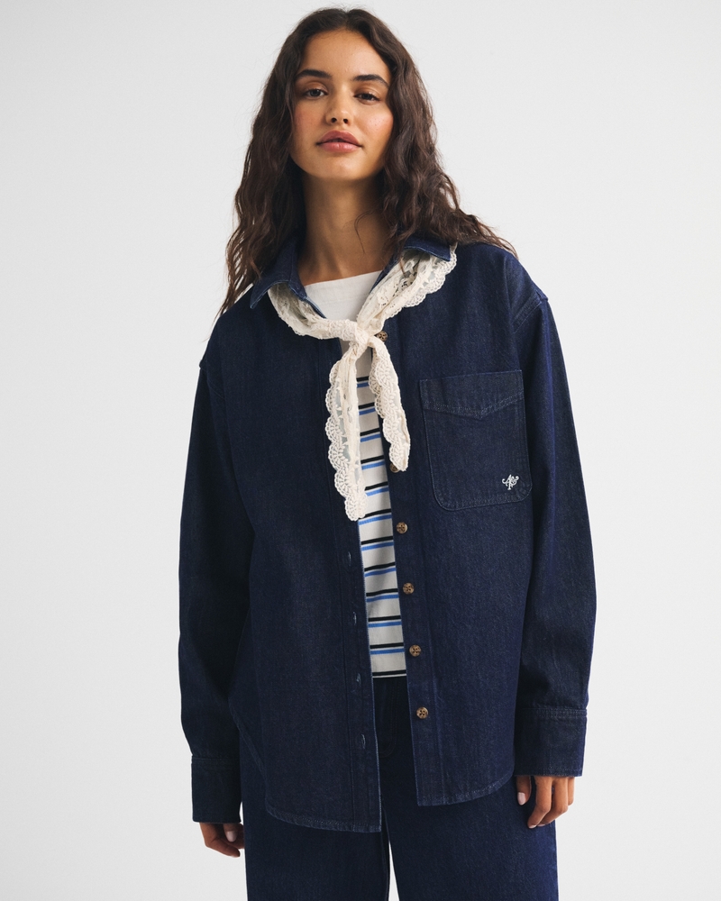 Removable Scarf Denim Shirt