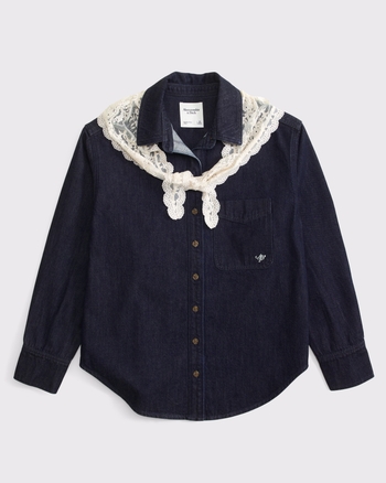Removable Scarf Denim Shirt
