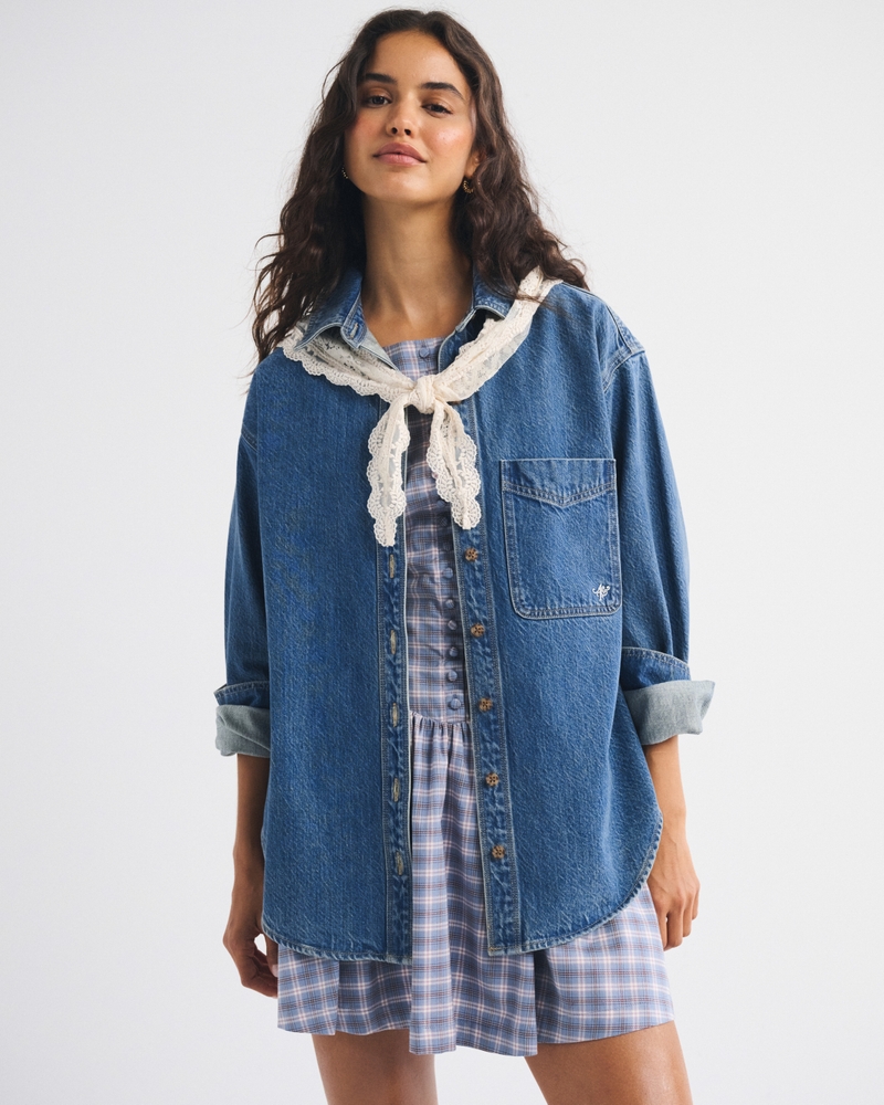 Removable Scarf Denim Shirt - thumbnail 7