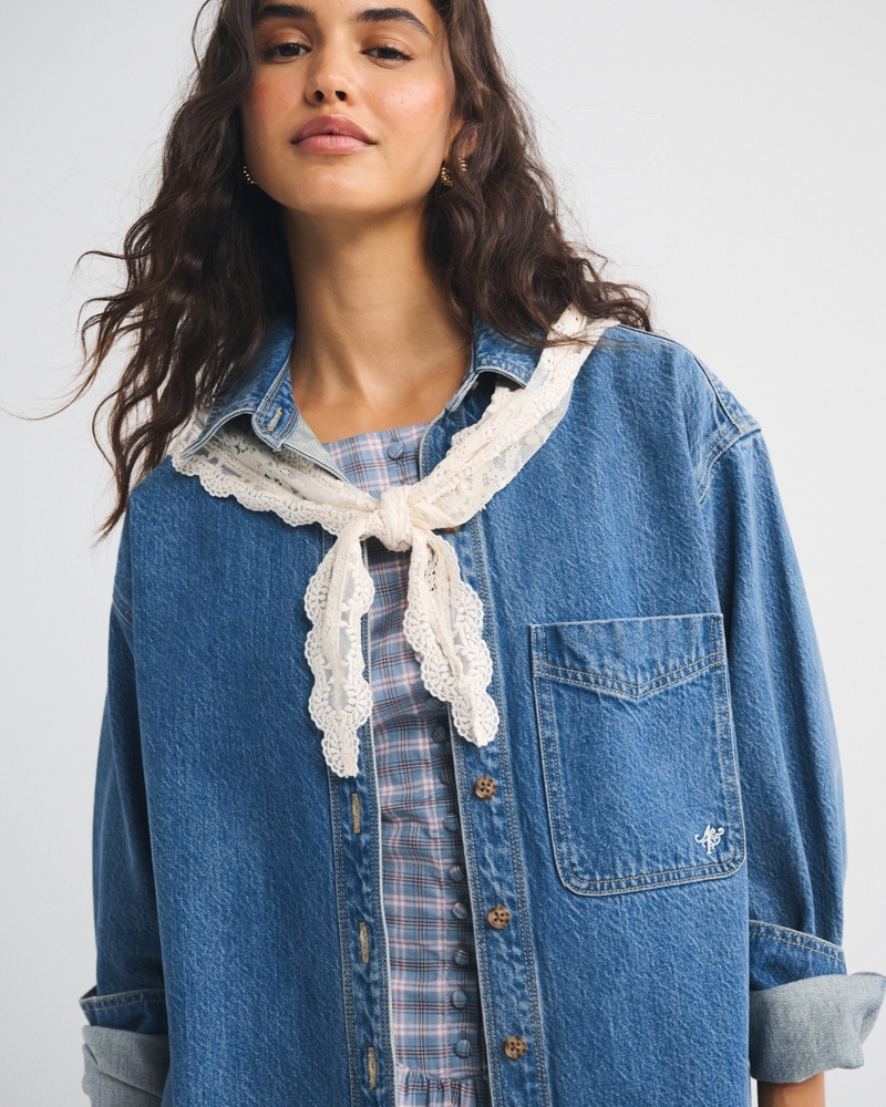 Removable Scarf Denim Shirt - thumbnail 8