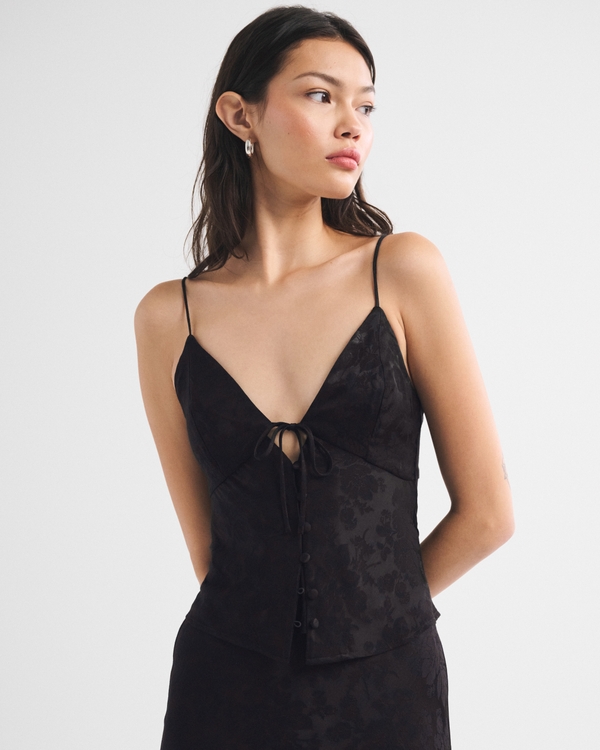 A&F Bella Bra-Free Satin Jacquard Cami, Black Jacquard view 1