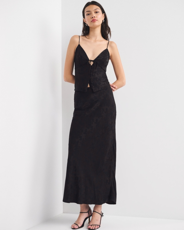 A&F Bella Bra-Free Satin Jacquard Cami, Black Jacquard view 2