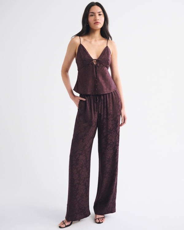 A&F Bella Bra-Free Satin Jacquard Cami, Wine Brown Jacquard view 2