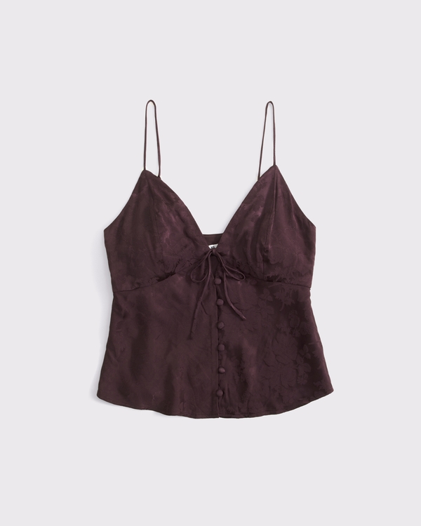 A&F Bella Bra-Free Satin Jacquard Cami, Wine Brown Jacquard view 1