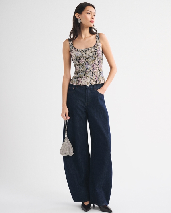 Bra-Free Scoop Neck Tank, Black Floral view 1
