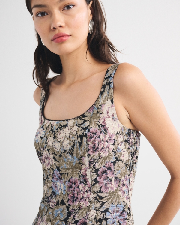 Bra-Free Scoop Neck Tank, Black Floral view 2