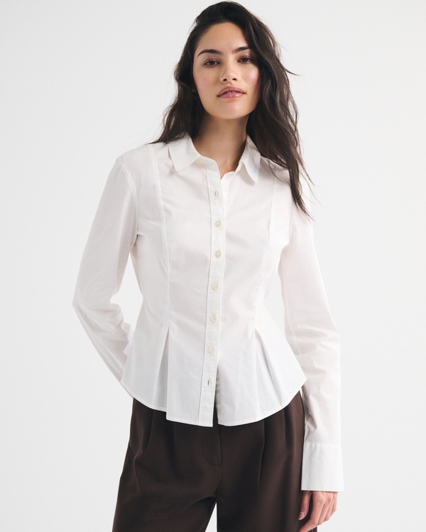 Cinched Poplin Shirt, White view 1