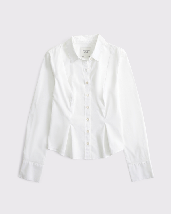 Cinched Poplin Shirt, White view 1