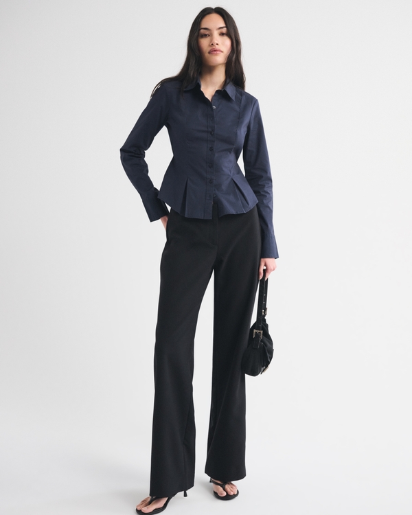 Cinched Poplin Shirt, Muted Navy view 2