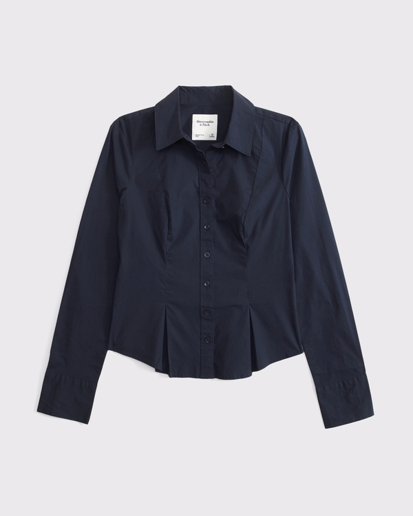 Cinched Poplin Shirt, Muted Navy view 1