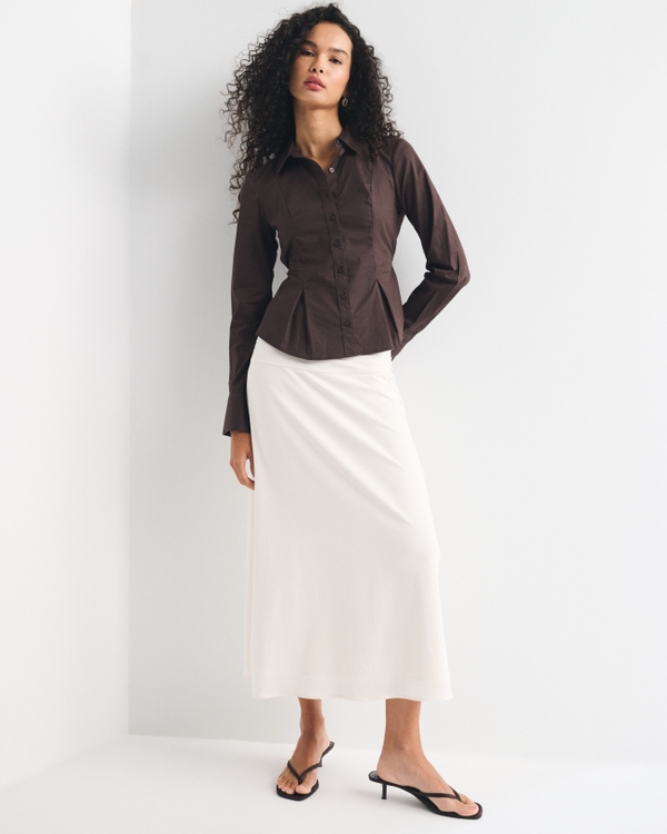 Cinched Poplin Shirt, Dark Coffee view 2