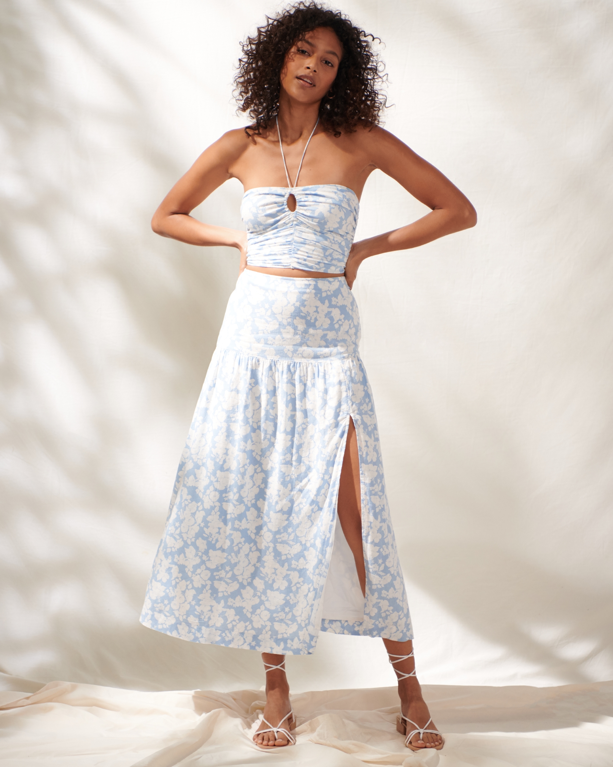 Tiered Linen-Blend Maxi Skirt