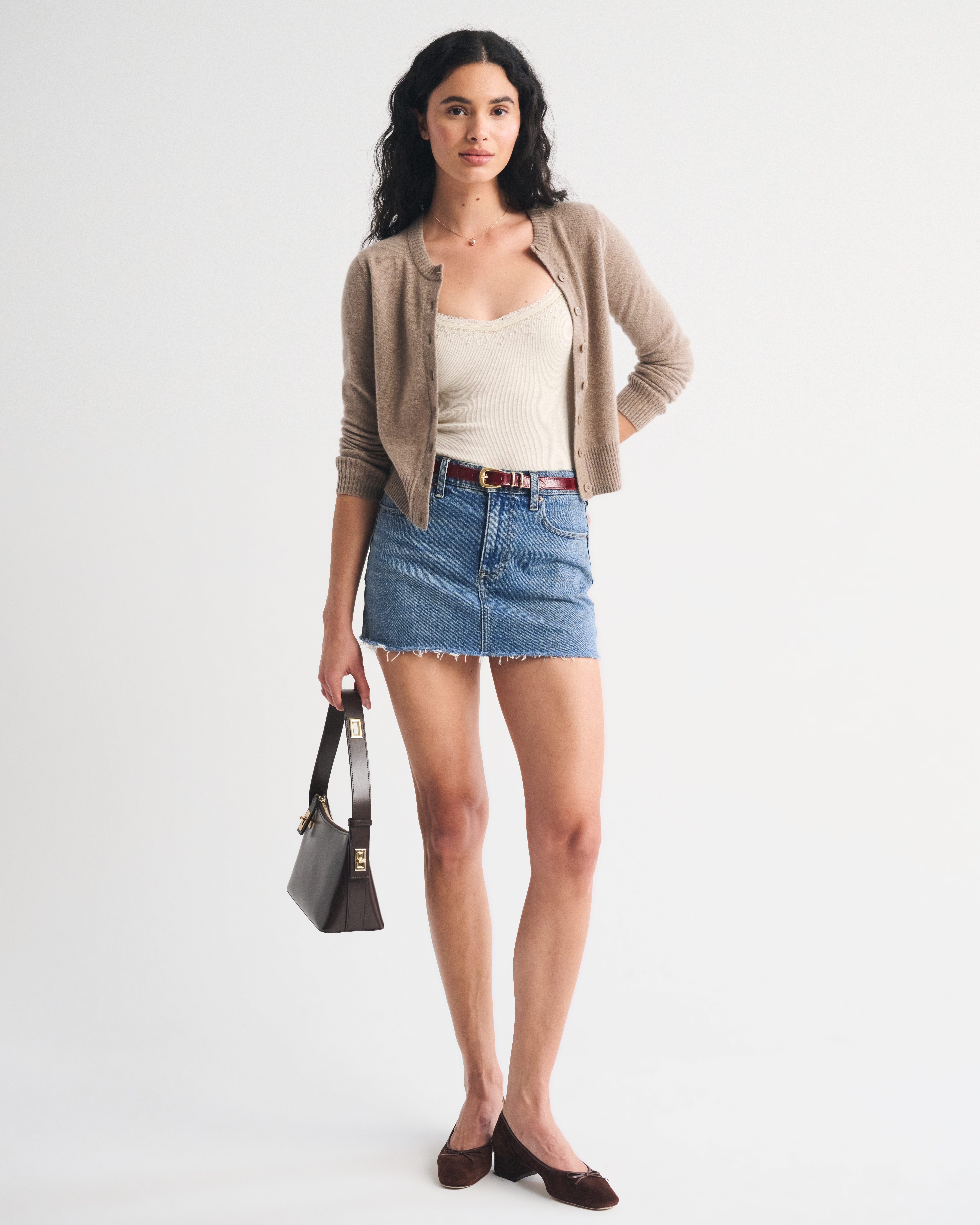 Женская юбка-шорты Abercrombie & Fitch Mid Rise 5-Pocket Denim Mini Skort, цвет: Средний — фото 3