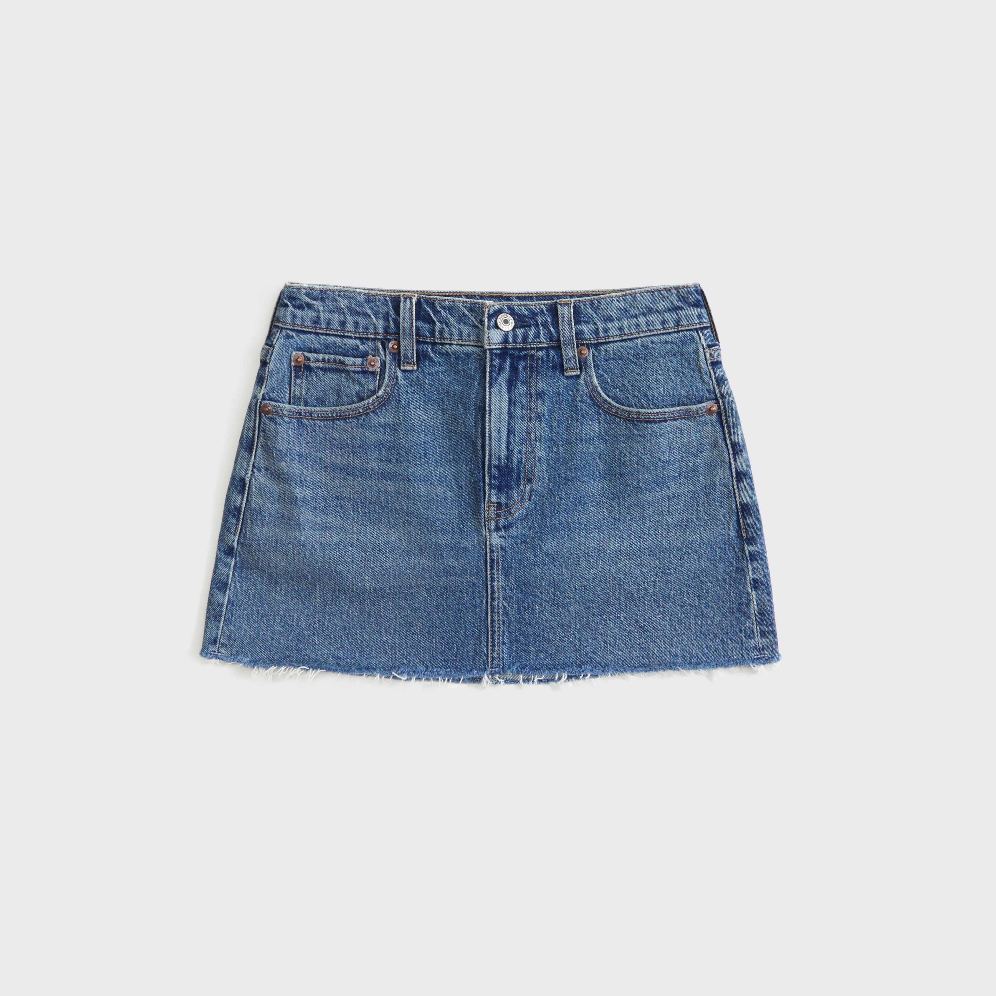 Женская юбка-шорты Abercrombie & Fitch Mid Rise 5-Pocket Denim Mini Skort, цвет: Средний — фото 1