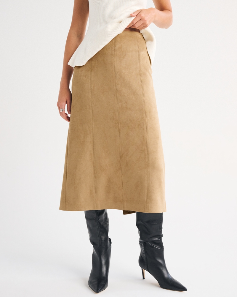 Low Rise Vegan Suede Midi Pencil Skirt - thumbnail 4