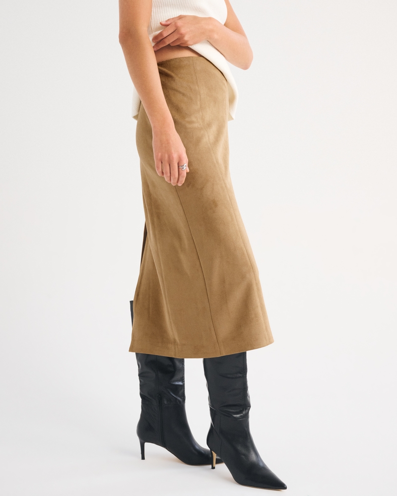 Low Rise Vegan Suede Midi Pencil Skirt - thumbnail 6