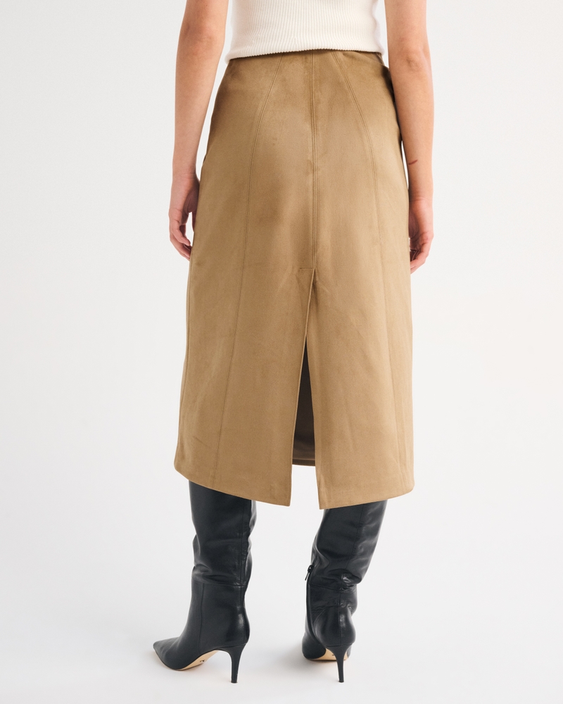 Low Rise Vegan Suede Midi Pencil Skirt - thumbnail 7