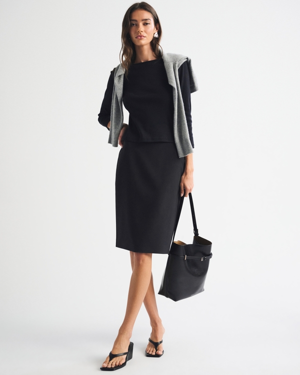 High Rise Pencil Midi Skirt, Black view 2