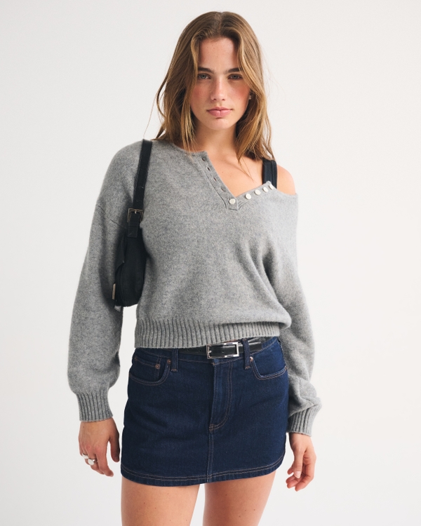 Mid Rise 5-Pocket Denim Mini Skort, Rinse view 1