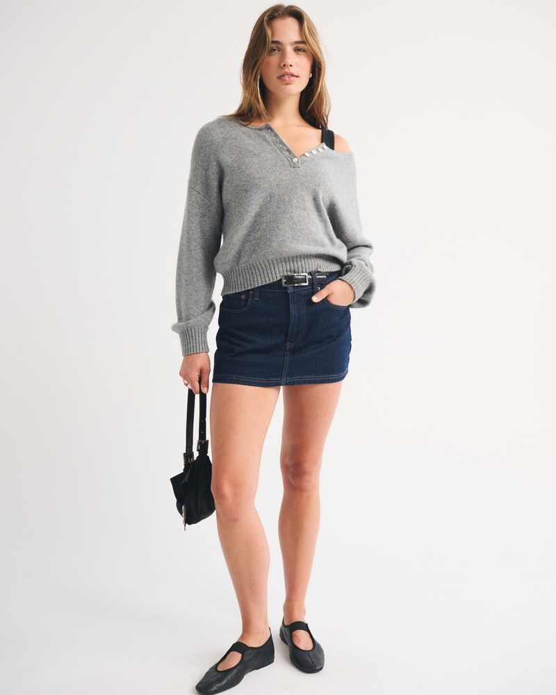 Mid Rise 5-Pocket Denim Mini Skort