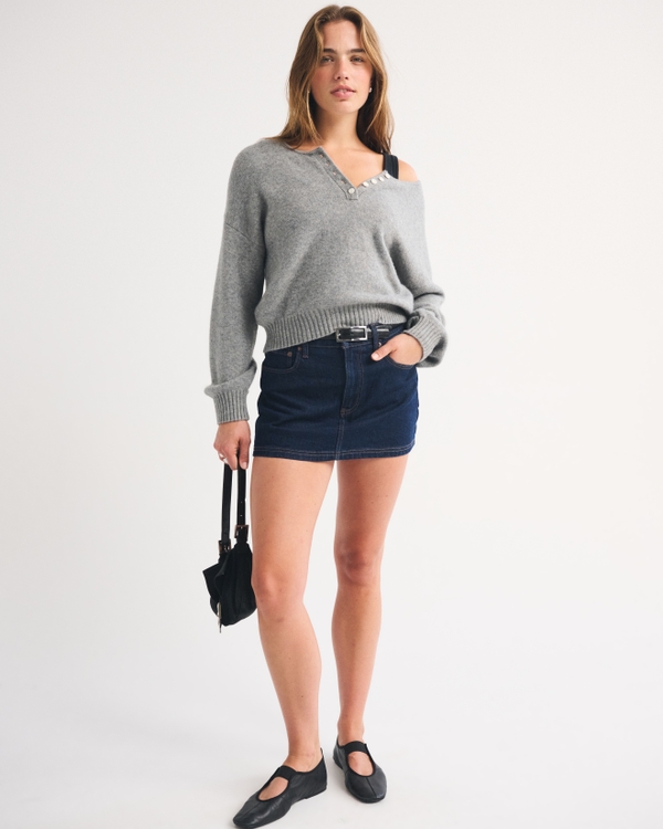Mid Rise 5-Pocket Denim Mini Skort, Rinse view 2
