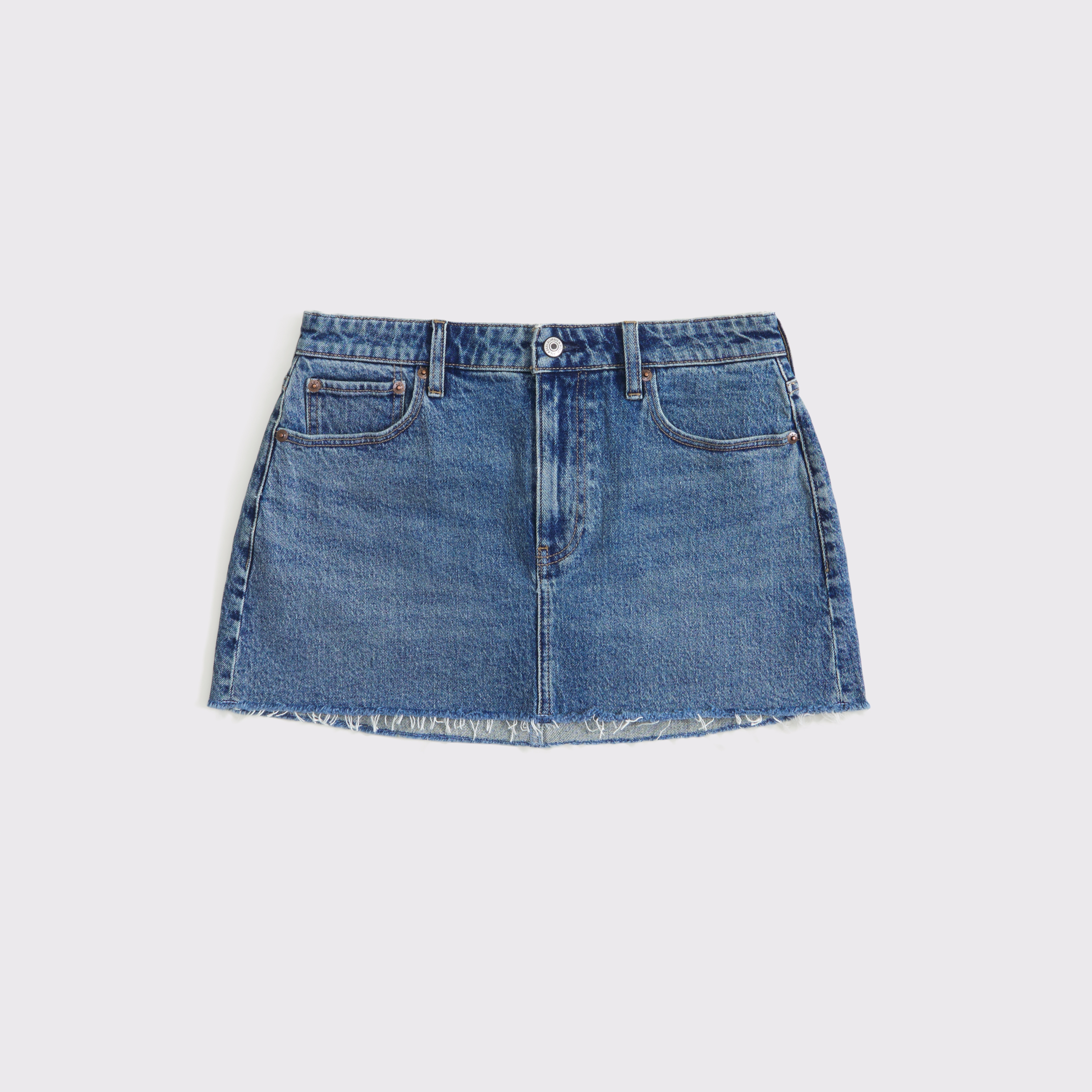 Женская юбка-шорты Abercrombie & Fitch Curve Love Mid Rise 5-Pocket Denim Mini Skort, цвет: Средний — фото 1