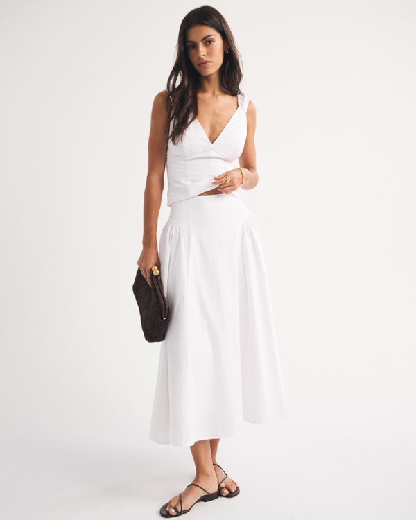 A&F Dylan Poplin Ultra High Rise Midi Skirt, White view 1