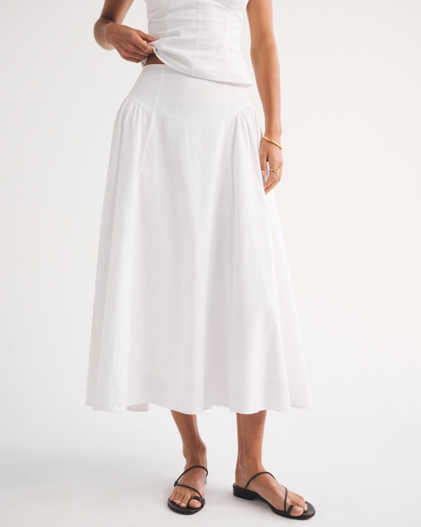 A&F Dylan Poplin Ultra High Rise Midi Skirt, White view 2