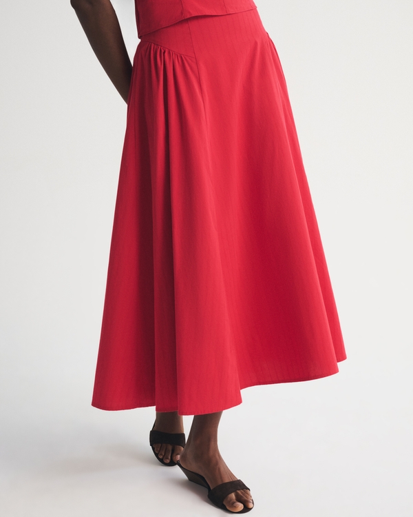A&F Dylan Poplin Ultra High Rise Midi Skirt, Fiery Red view 2