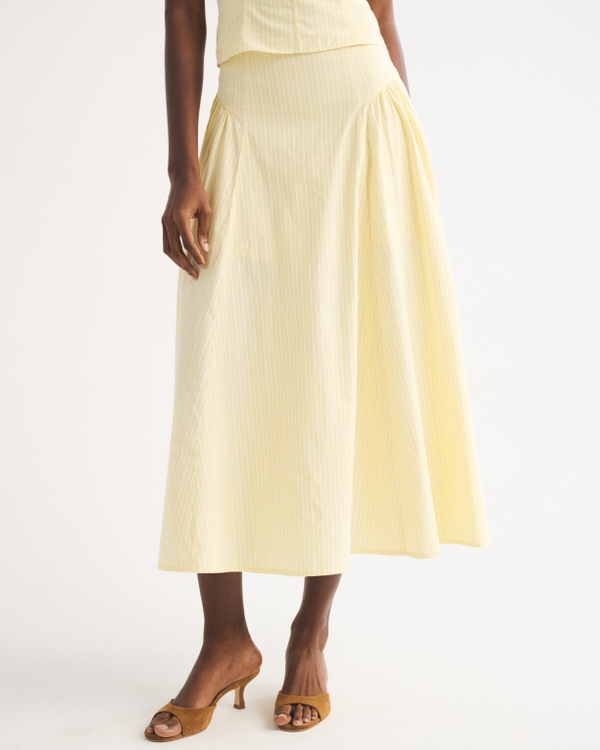 A&F Dylan Poplin Ultra High Rise Midi Skirt, Yellow Stripe view 2