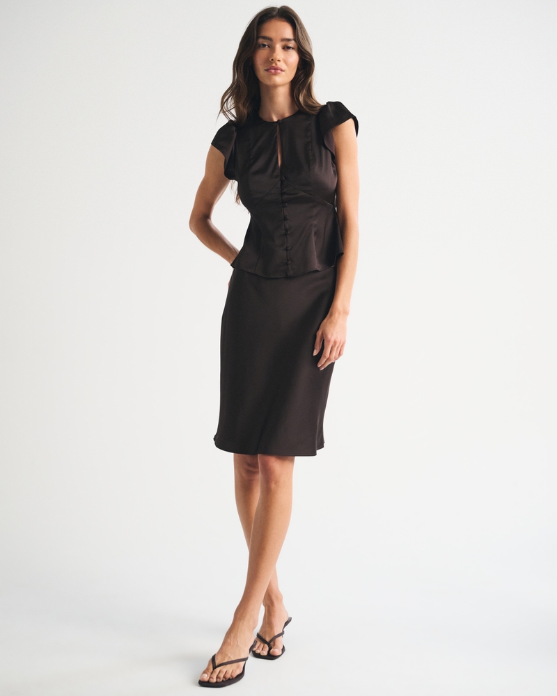 Satin Knee-Length Midi Skirt - thumbnail 9