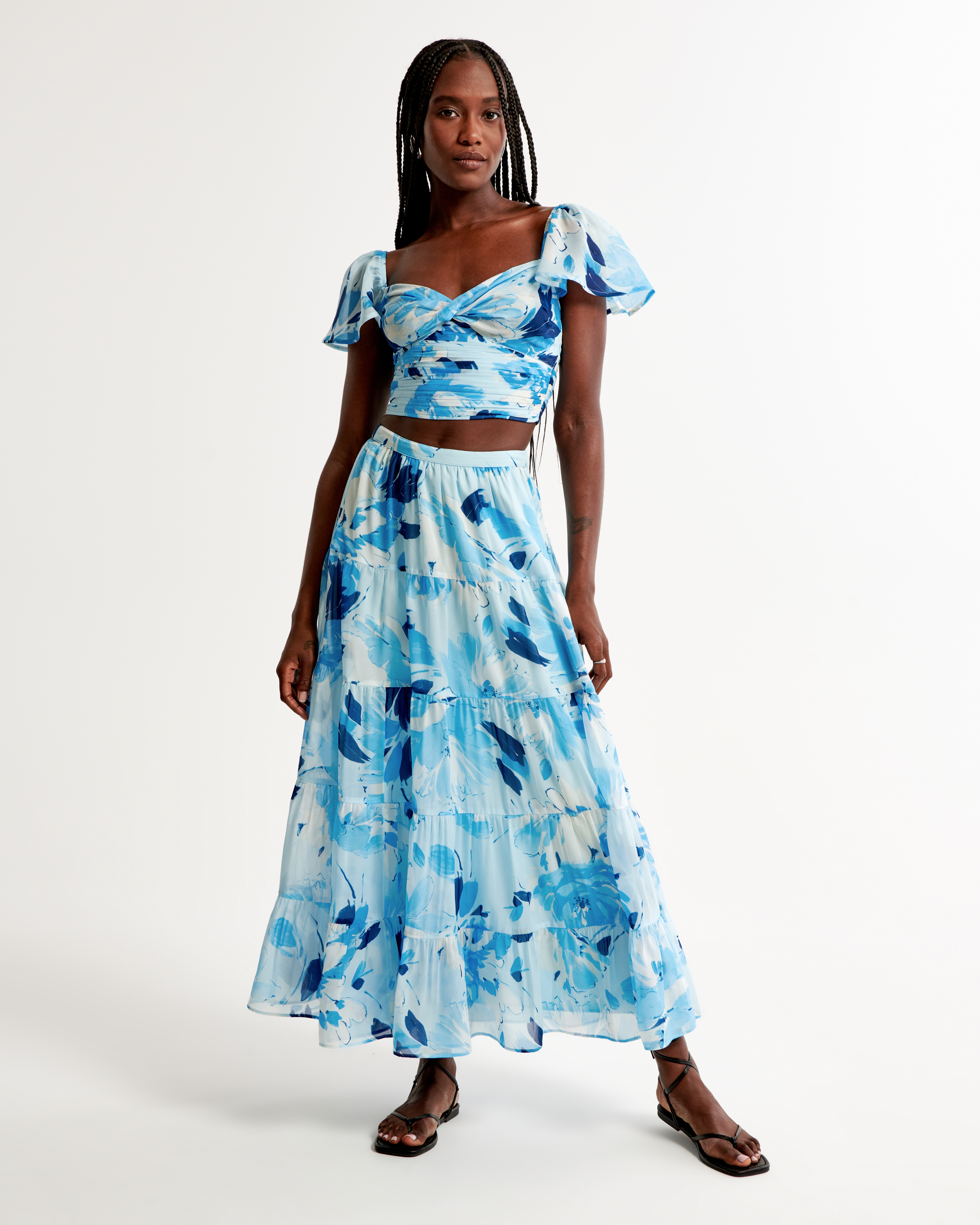 Blue tiered hotsell maxi skirt