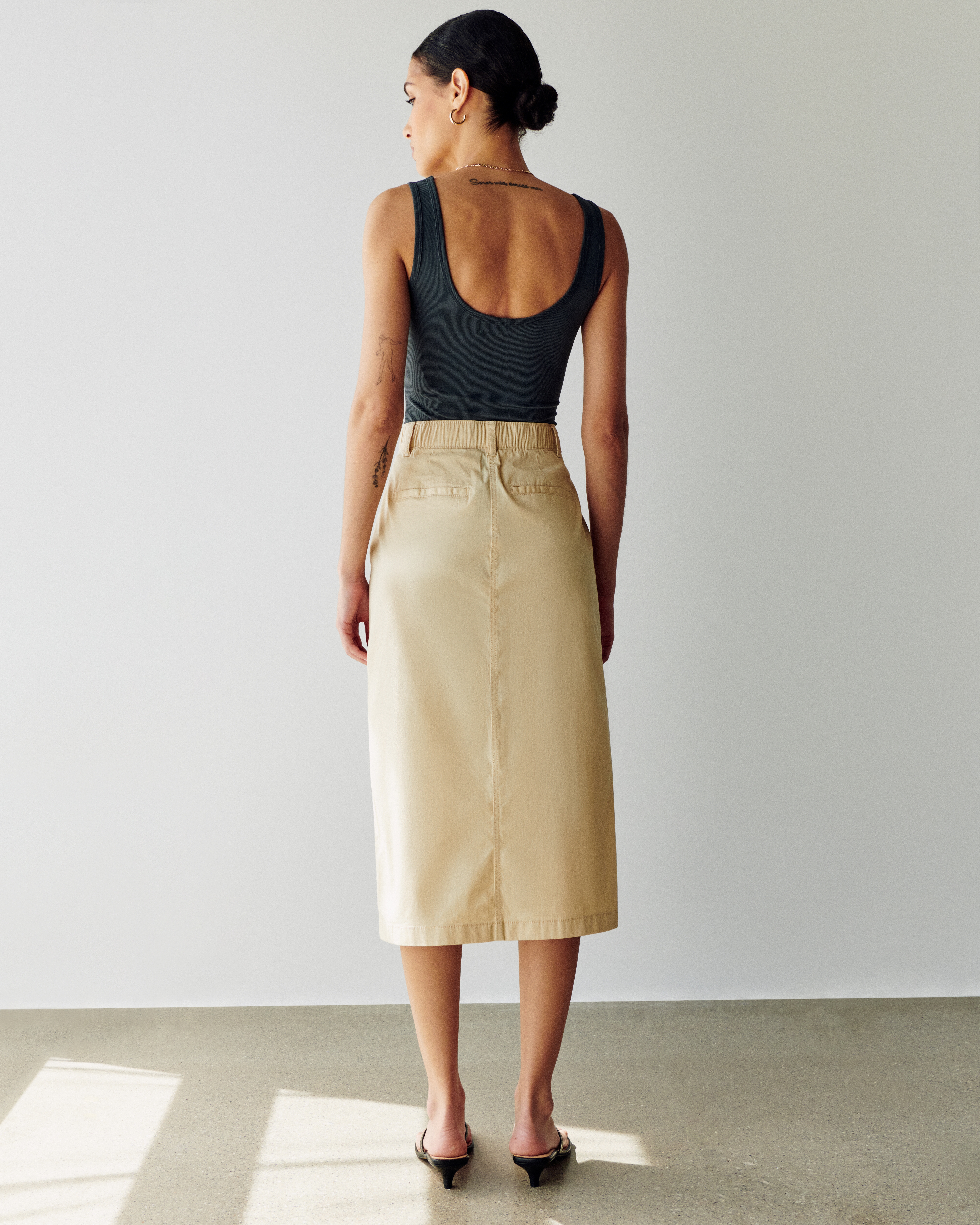 Mid Rise Chino Midi Skirt