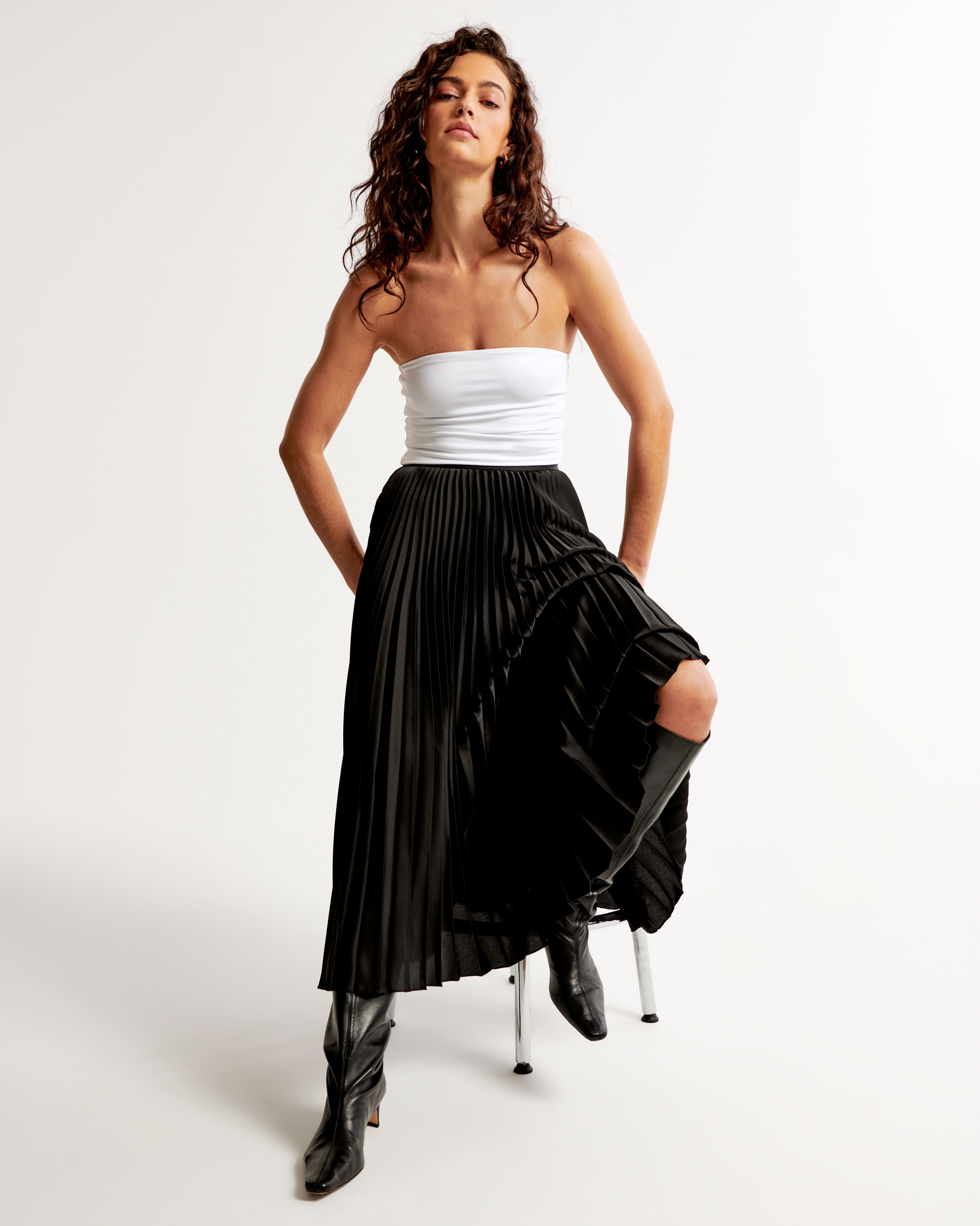 Women s Satin Pleated Midi Skirt Women s Clearance Abercrombie