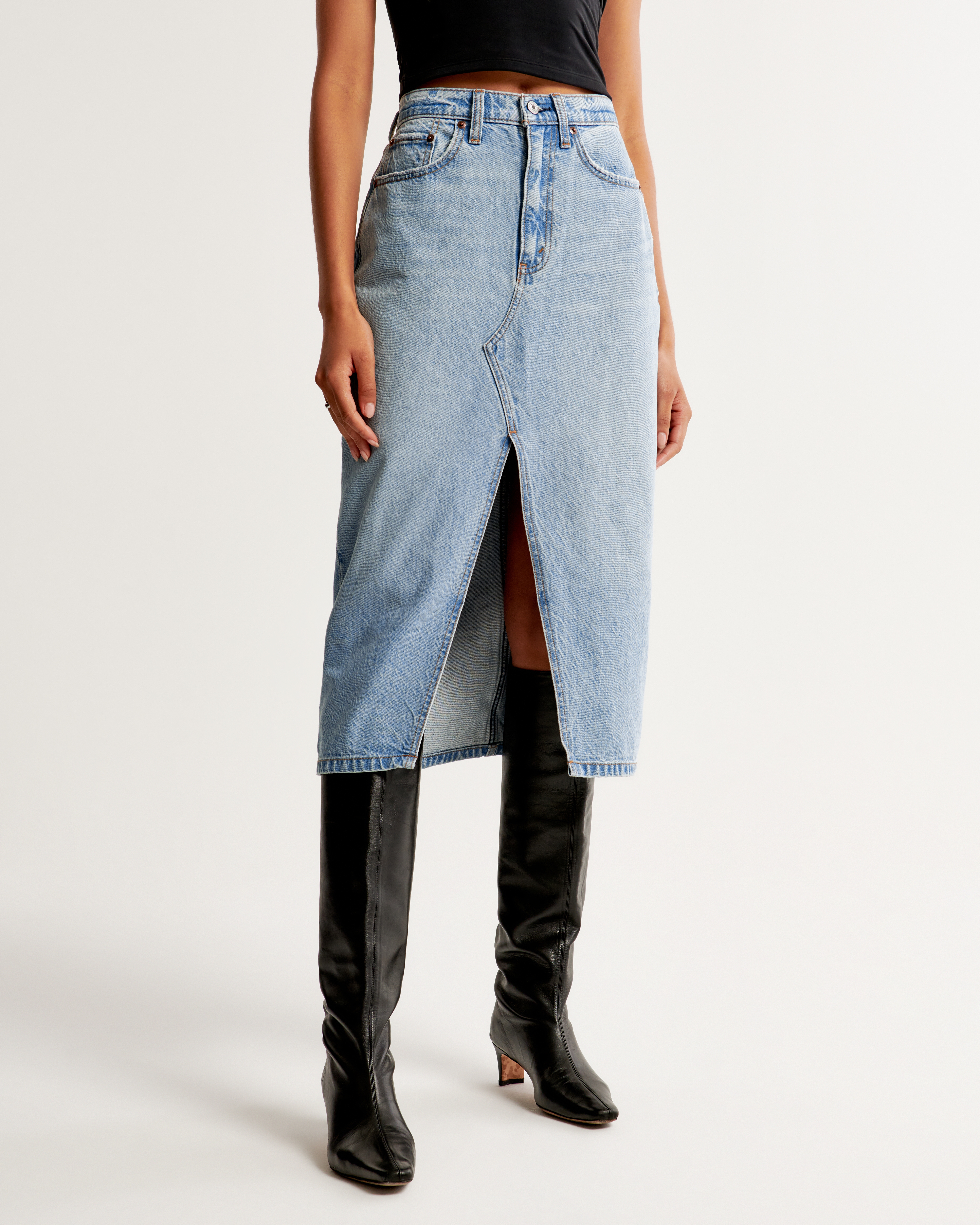 Женские юбки Abercrombie & Fitch Denim Midi Skirt — фото 3