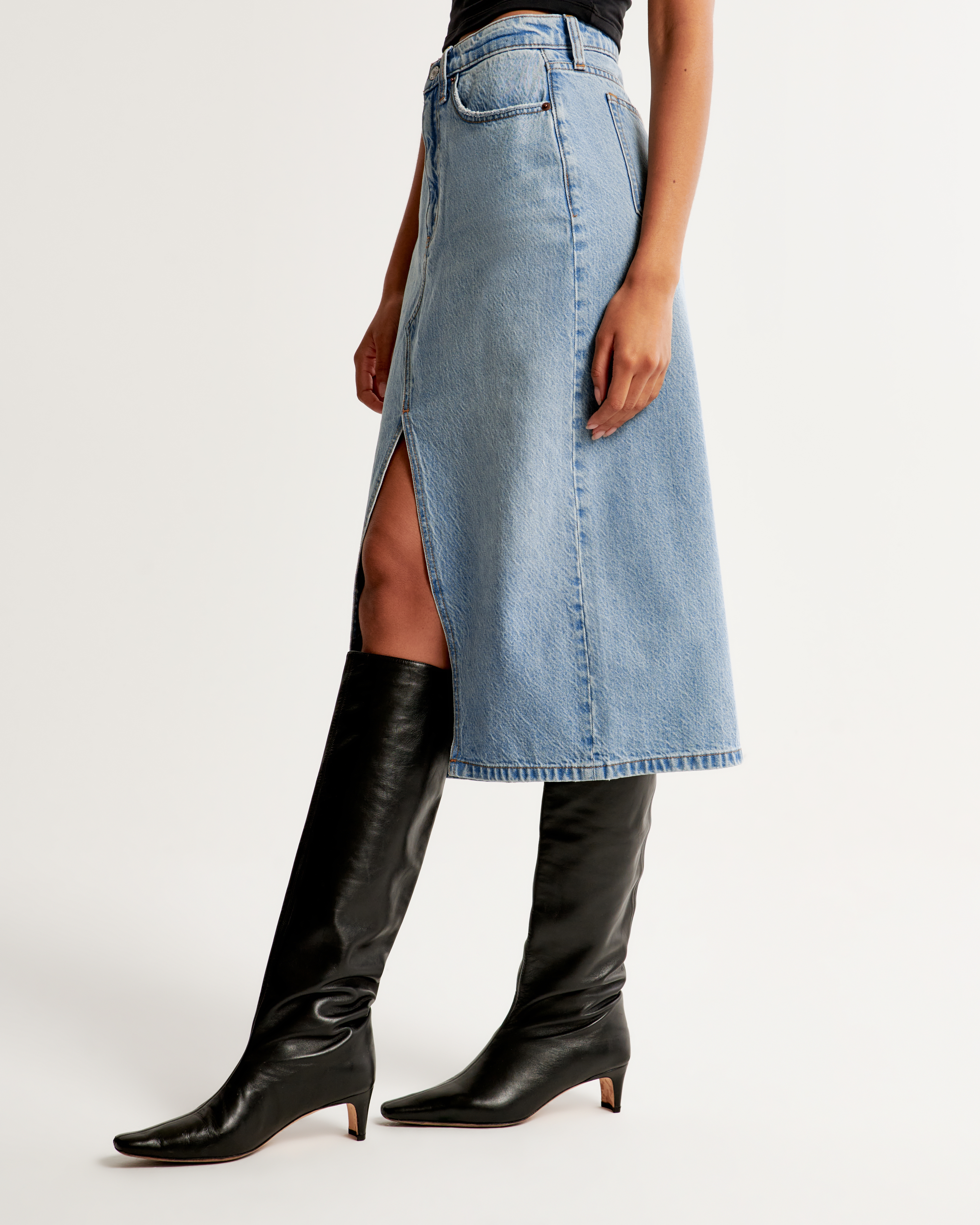 Denim midi shop skirt abercrombie