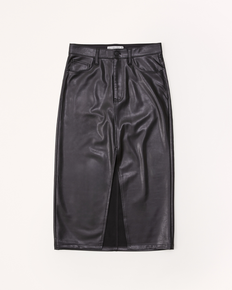Women's Vegan Leather Midi Skirt