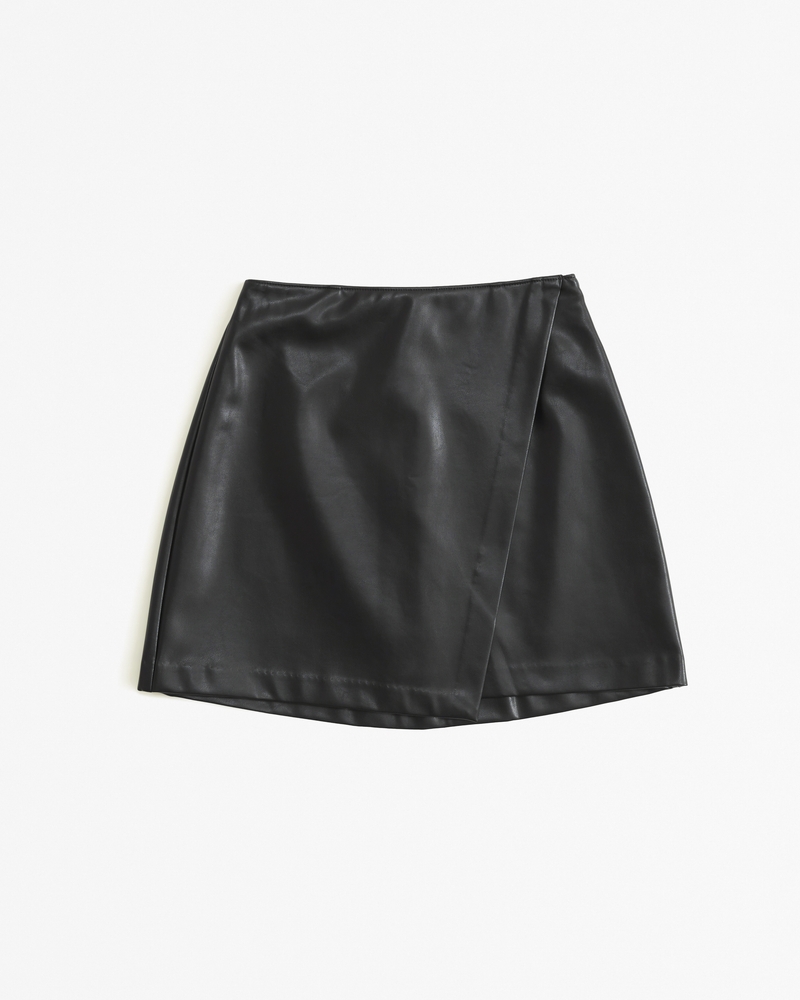 Vegan Leather Wrap Mini Skirtblack