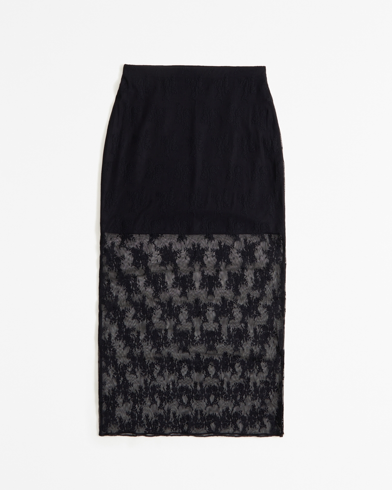 LACE MIDI SKIRT - Black