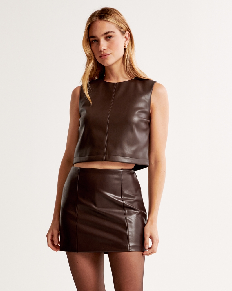 Faux Leather Mini Skirt, Regular