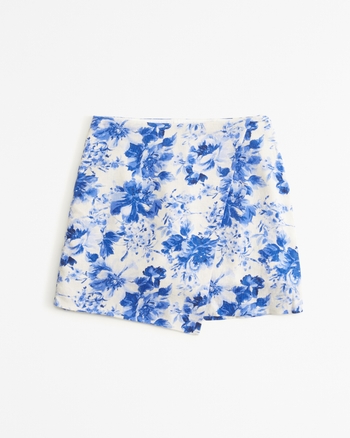 Women's Linen-Blend Wrap Mini Skort | Women's Clearance | Abercrombie.com