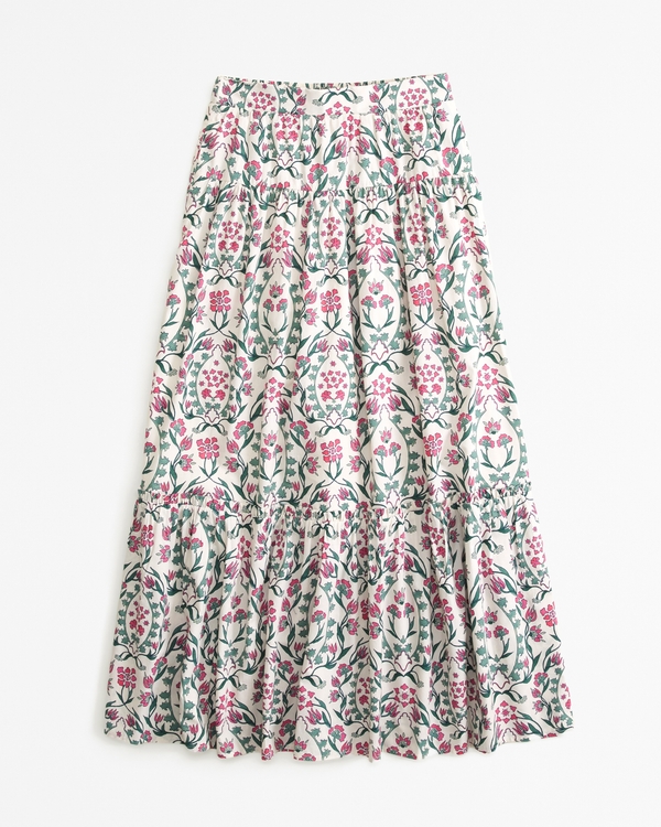 Poplin Tiered Maxi Skirt, Cream Pattern