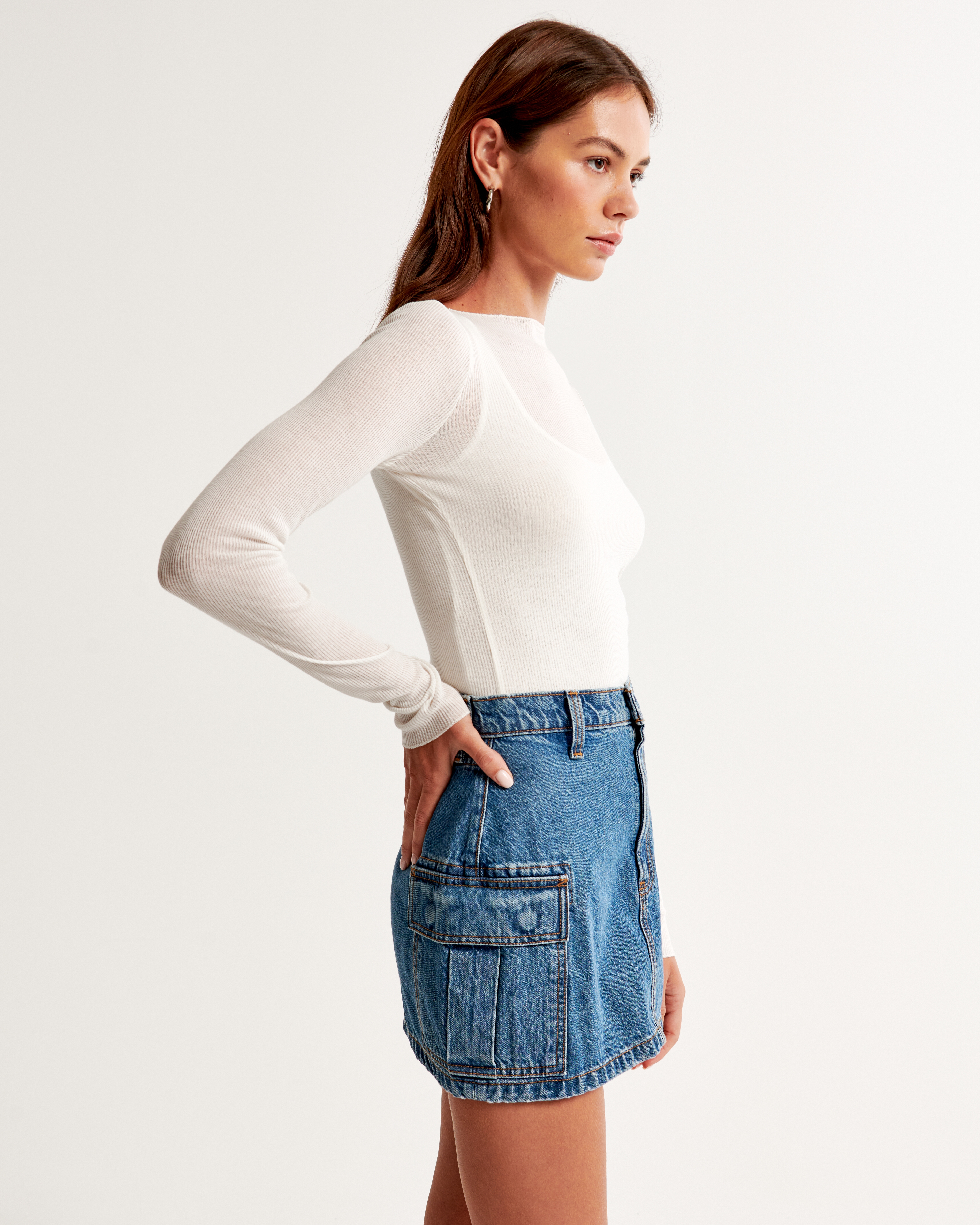 Pleated Bouclé amp; Denim Mini Skirt
